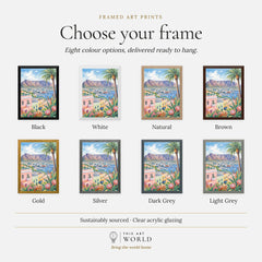 Cape Town Table Mountain and colourful houses watercolour art print, frame colour options for the framed print