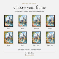 Chicago river and skyline watercolour art print, frame colour options for the framed print