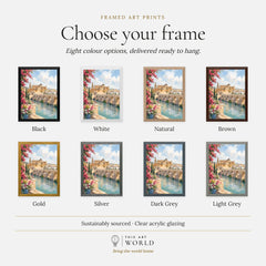 Córdoba Roman bridge and Mezquita watercolour art print, frame colour options for the framed print