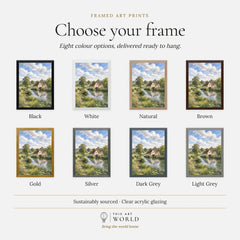 Dedham Vale watermill on the river watercolour art print, frame colour options for the framed print
