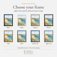 Dorset Durdle Door arch and beach watercolour art print, frame colour options for the framed print