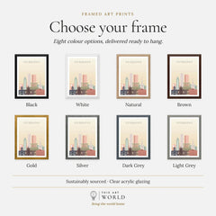 Edinburgh city skyline art print, frame colour options for the framed print