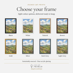 Forest of Bowland moorland valley and stone wall watercolour art print, frame colour options for the framed print