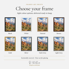 Garden of the Gods red rocks and Pikes Peak watercolour art print, frame colour options for the framed print