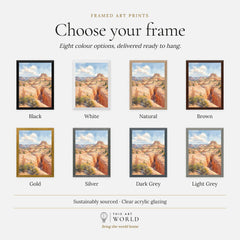 Grand Staircase-Escalante slot canyon and mesa watercolour art print, frame colour options for the framed print