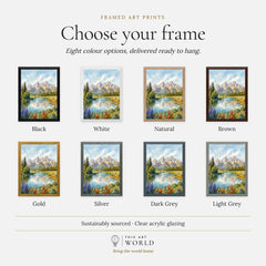 Grand Teton National Park Teton peaks over the Snake River watercolour art print, frame colour options for the framed print
