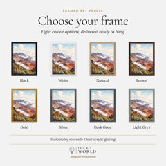 Haleakalā National Park summit crater above the clouds watercolour art print, frame colour options for the framed print