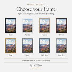 Hawaii Volcanoes National Park lava flow and steaming crater watercolour art print, frame colour options for the framed print