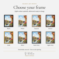 Hoi An lanterns and Japanese bridge watercolour art print, frame colour options for the framed print