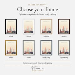 Kansas City city skyline art print, frame colour options for the framed print