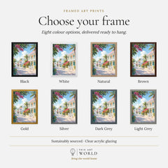 Key West pastel conch houses watercolour art print, frame colour options for the framed print