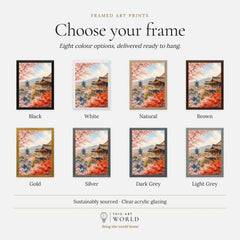 Kyoto Kiyomizu-dera temple and blossom watercolour art print, frame colour options for the framed print