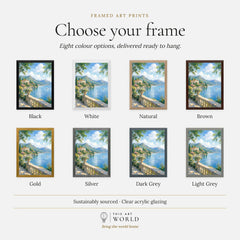 Lake Como lakeside villa and mountains watercolour art print, frame colour options for the framed print