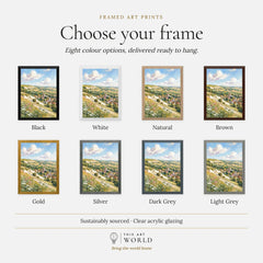 Lincolnshire Wolds hillside village and church watercolour art print, frame colour options for the framed print