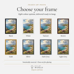Llyn Peninsula sandy cove and coastline watercolour art print, frame colour options for the framed print