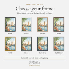 London Big Ben and Houses of Parliament watercolour art print, frame colour options for the framed print