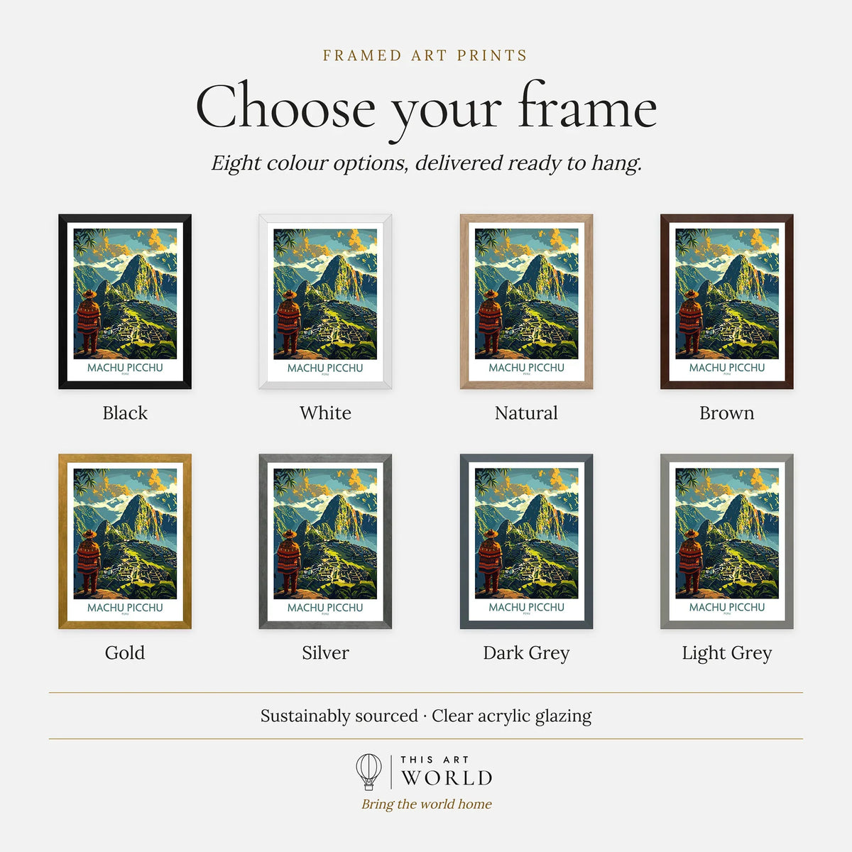 Machu Picchu Travel Poster - framed print frame colour options