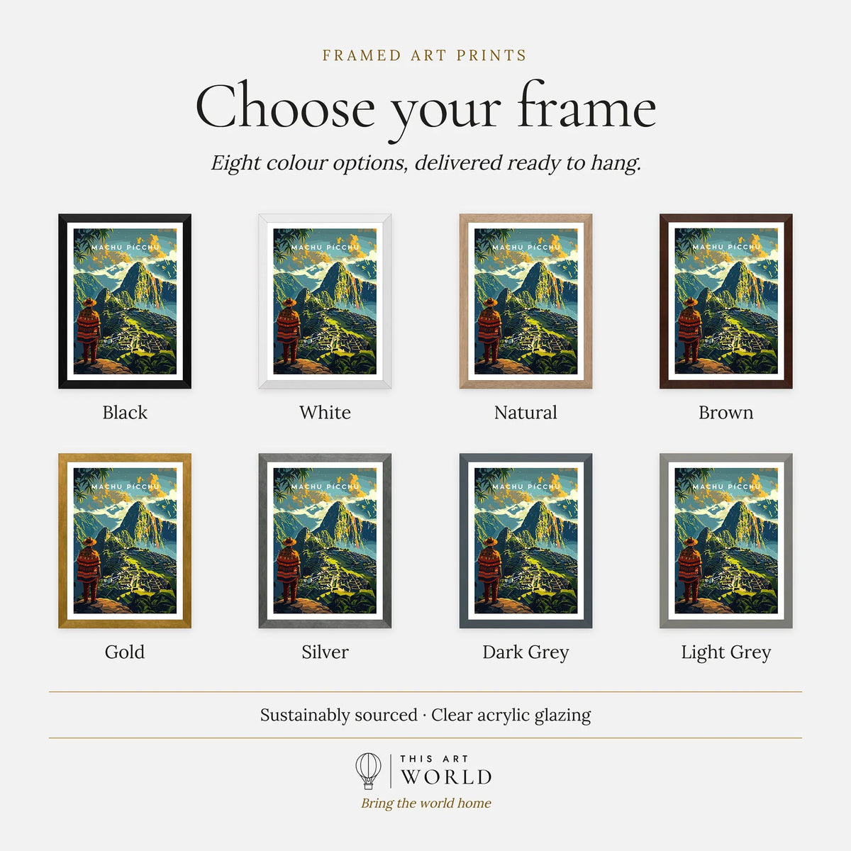 Machu Picchu Poster - framed print frame colour options