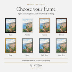 Madeira Funchal bay and coast watercolour art print, frame colour options for the framed print
