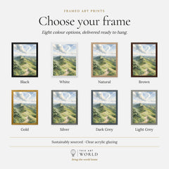 Malvern Hills ridge path watercolour art print, frame colour options for the framed print