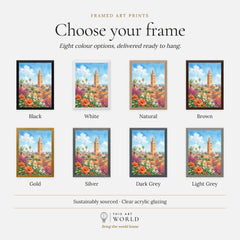 Marrakech Koutoubia Mosque watercolour art print, frame colour options for the framed print