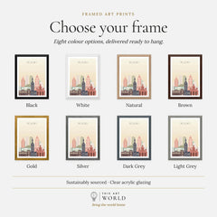Miami city skyline art print, frame colour options for the framed print