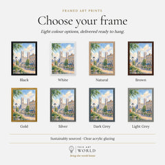 Montreal Notre-Dame Basilica in Old Montreal watercolour art print, frame colour options for the framed print