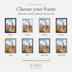 Munich New Town Hall and Frauenkirche watercolour art print, frame colour options for the framed print