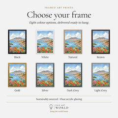 Naples Bay of Naples and Vesuvius watercolour art print, frame colour options for the framed print
