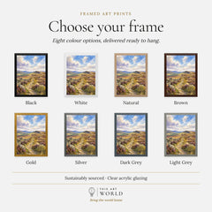 North Pennines moorland path and stone wall watercolour art print, frame colour options for the framed print