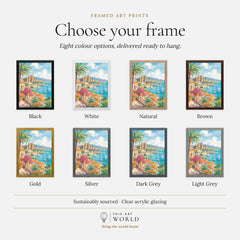 Palma La Seu cathedral and bay watercolour art print, frame colour options for the framed print