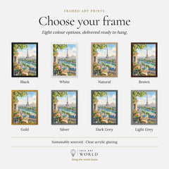 Paris Eiffel Tower and the Seine watercolour art print, frame colour options for the framed print