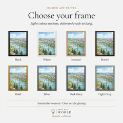 Portland Mount Hood and Willamette bridges watercolour art print, frame colour options for the framed print
