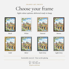 Prague Charles Bridge and Prague Castle watercolour art print, frame colour options for the framed print