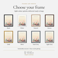 Rochester city skyline art print, frame colour options for the framed print