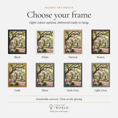 Savannah Spanish moss oaks and park fountain watercolour art print, frame colour options for the framed print
