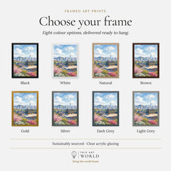 Seoul Gyeongbokgung Palace and skyline watercolour art print, frame colour options for the framed print