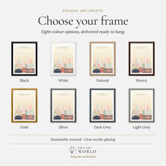 Shanghai city skyline art print, frame colour options for the framed print