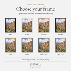 Smith Rock State Park Crooked River below the rock spires watercolour art print, frame colour options for the framed print