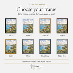 South Devon estuary village and sailing boats watercolour art print, frame colour options for the framed print