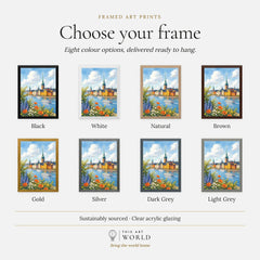 Stockholm Gamla Stan waterfront watercolour art print, frame colour options for the framed print