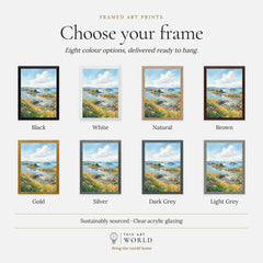 Strangford Lough islands and sailing boats watercolour art print, frame colour options for the framed print