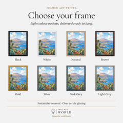 Tenerife Mount Teide and coast watercolour art print, frame colour options for the framed print