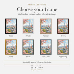 Tokyo Tokyo Tower, Skytree and Mount Fuji watercolour art print, frame colour options for the framed print
