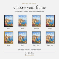 Valletta Grand Harbour and domes watercolour art print, frame colour options for the framed print