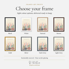 Vancouver city skyline art print, frame colour options for the framed print
