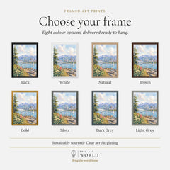 Vancouver harbour and North Shore mountains watercolour art print, frame colour options for the framed print