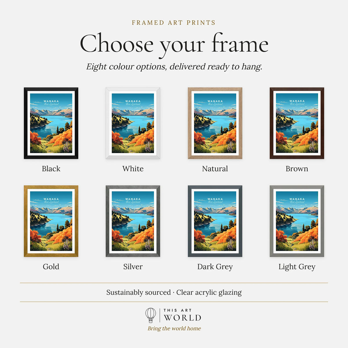 Wanaka Travel Print - framed print frame colour options
