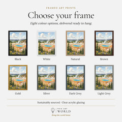 Yellowstone National Park Grand Prismatic Spring watercolour art print, frame colour options for the framed print