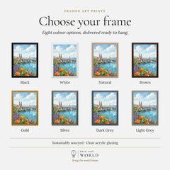 Zurich Grossmünster and the Limmat watercolour art print, frame colour options for the framed print